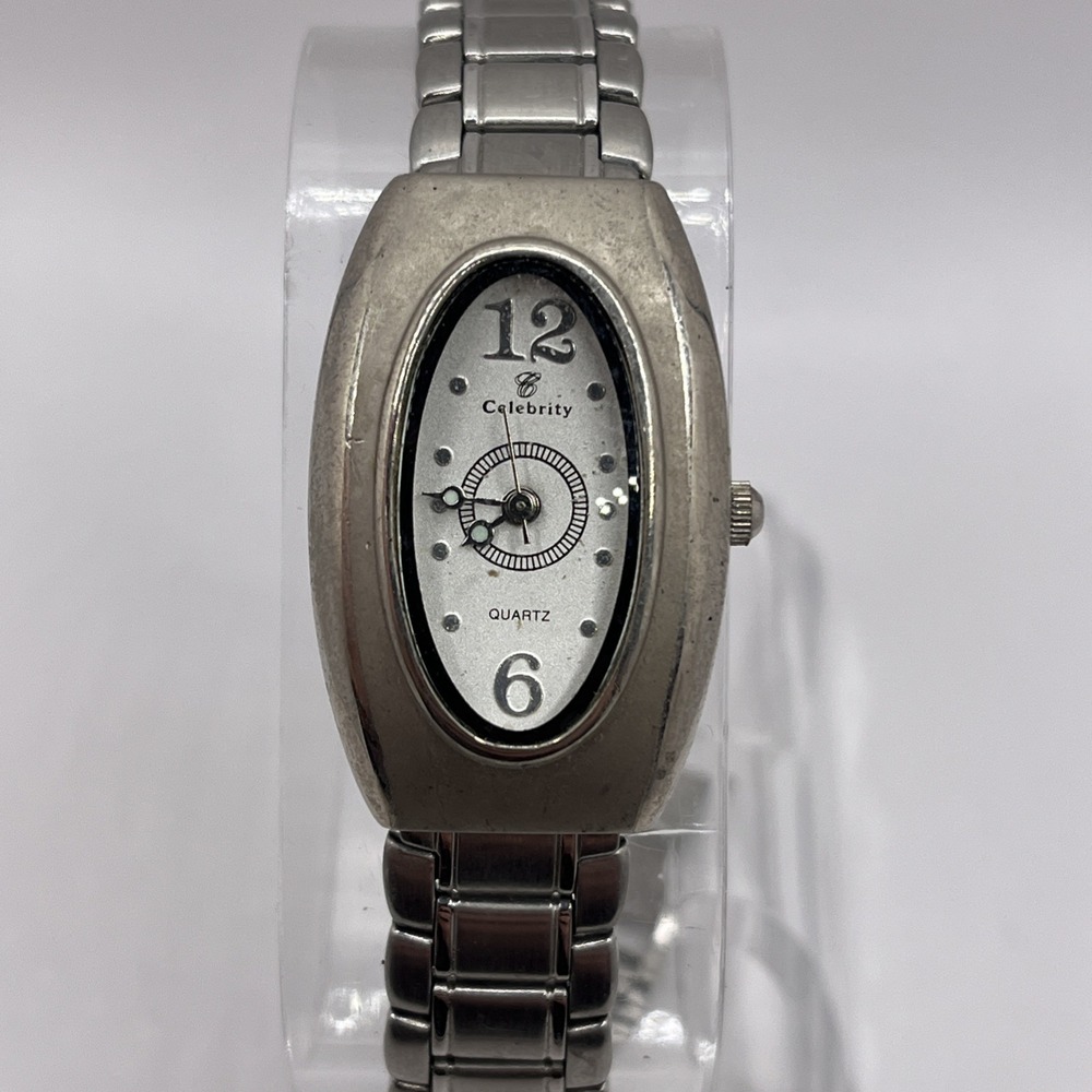 Celebrity Women's Quartz Watch Silver 7.75" Band 22mm Case- New Battery